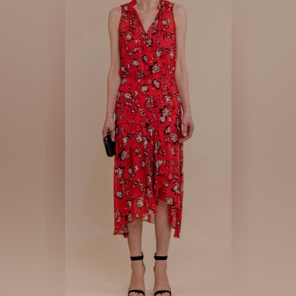 Veronica Baard Red Floral Midi Dress